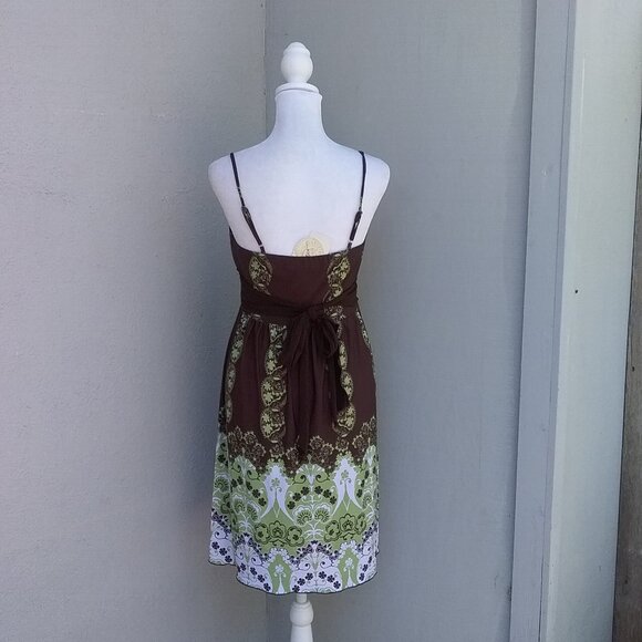 SPEECHLESS Dress Women's Size Med Brown Green Print Built in Bra NEW - Picture 2 of 8